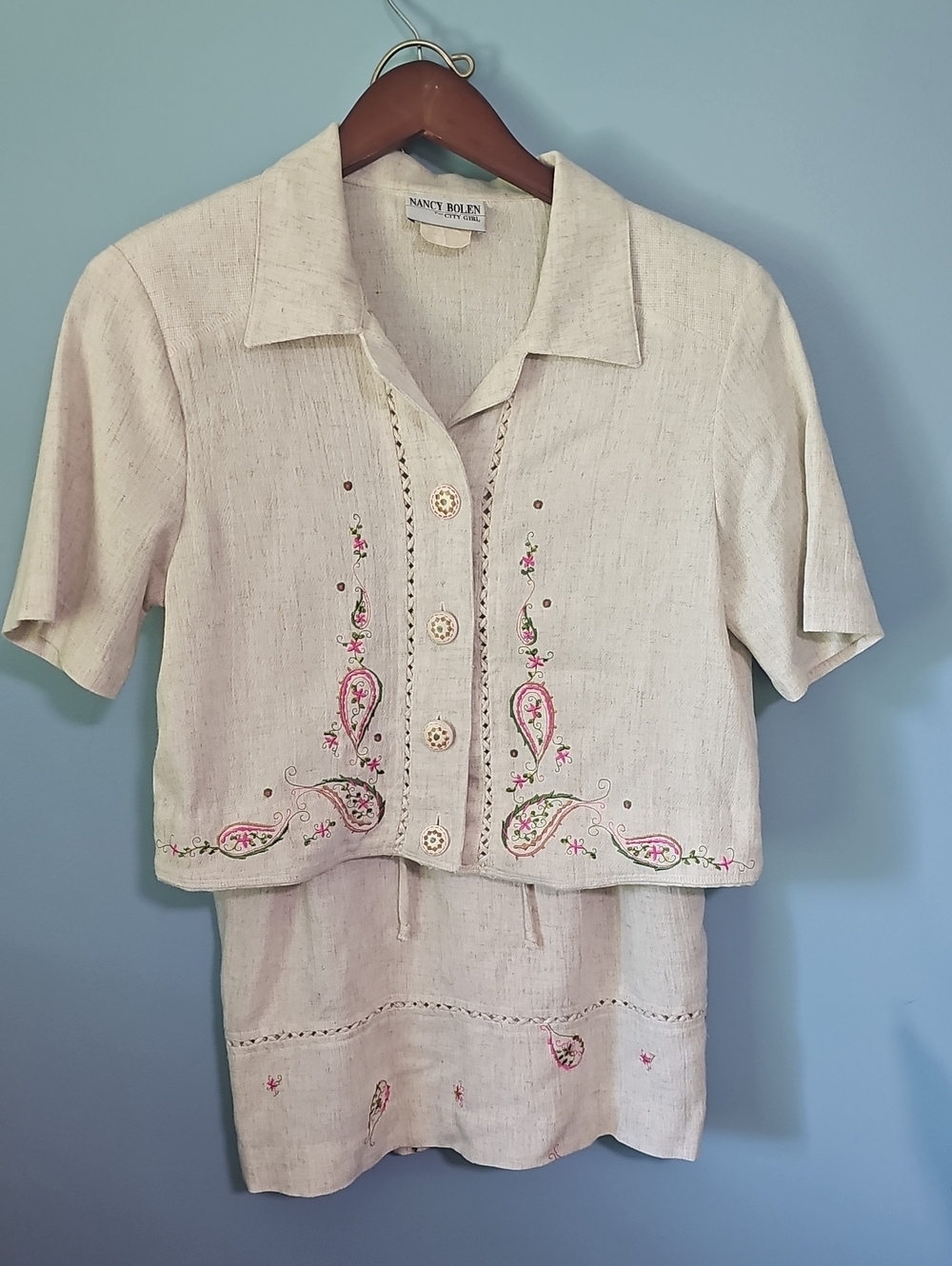 Vtg 90s City Girl Nancy Bolen 2pc Set Embroidered PaisleyArt To Wear Size Medium